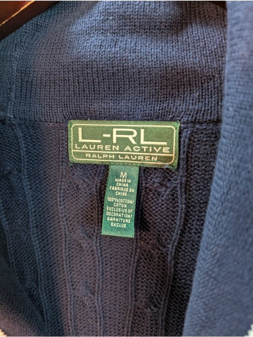 Lauren Active Ralph Lauren Crest Cardigan Sweater Medium Cable Knit Preppy Blue - Picture 4 of 7